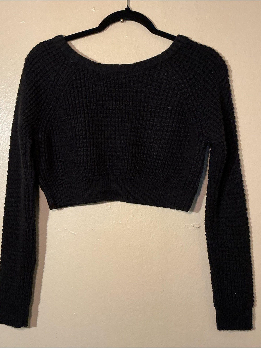 Aqua Black Cropped Waffle-Knit Crew Sweater with Silver Zippers - Picture 2 of 8